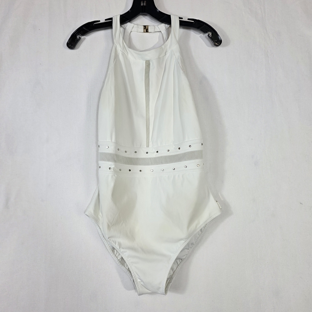 SHAN net and studs accent openback One Piece Swimsuit